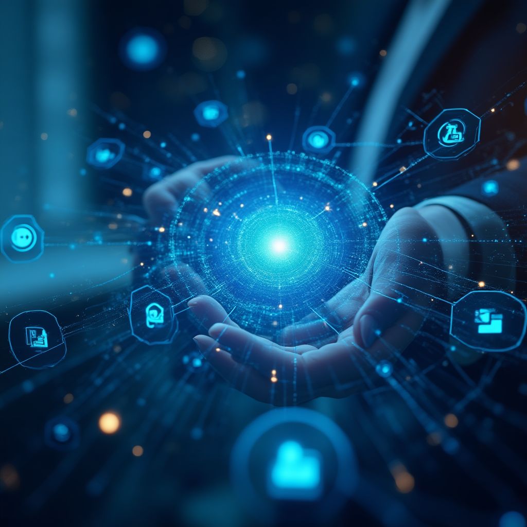Oficinas de fintech con pantallas digitales
